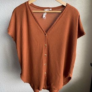 Burnt Orange Ribbed Button Down